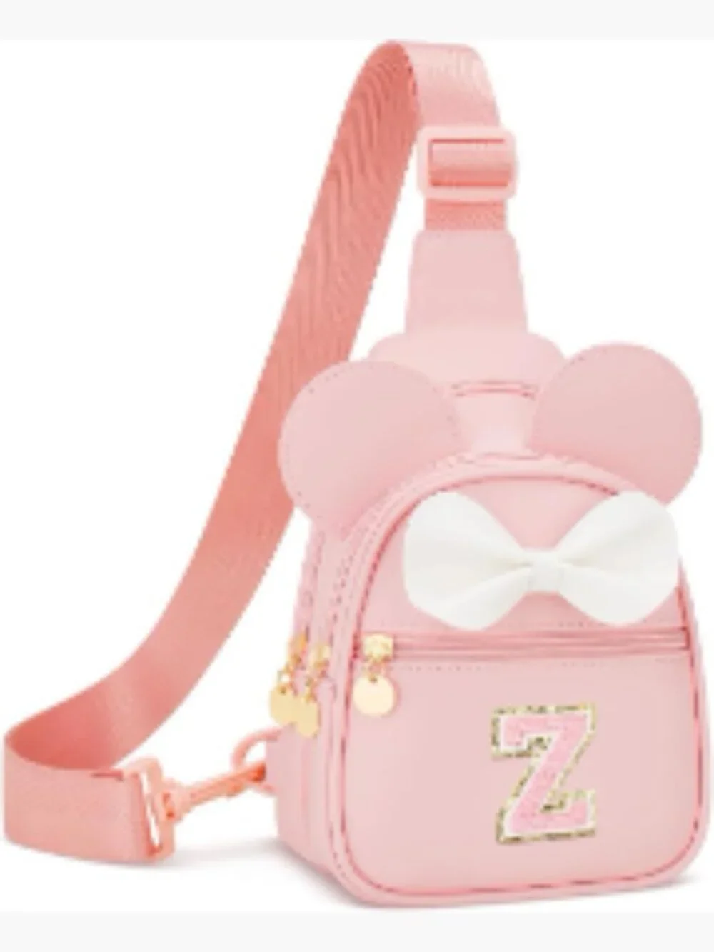 Initial Sling Bag Crossbody Purse for Girls Kids Faux Leather Adjustable Strap